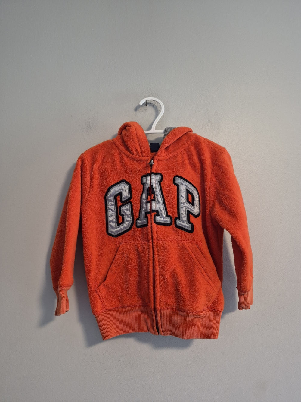 GAP 2t Orange Fleece Zip Up Hoodie with Metallic Silver Logo